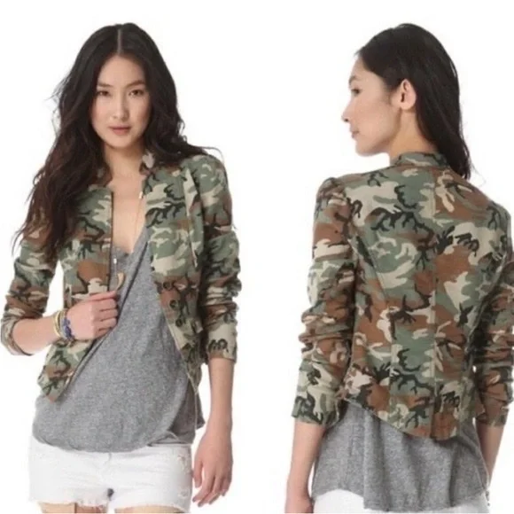 Free People Camo Army Cotton Fitted Blazer Jacket - Picture 15 of 15